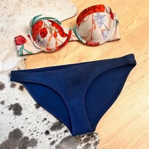 TRIANGL Two Piece Floral Tropical Navy‎ Bikini Size Small